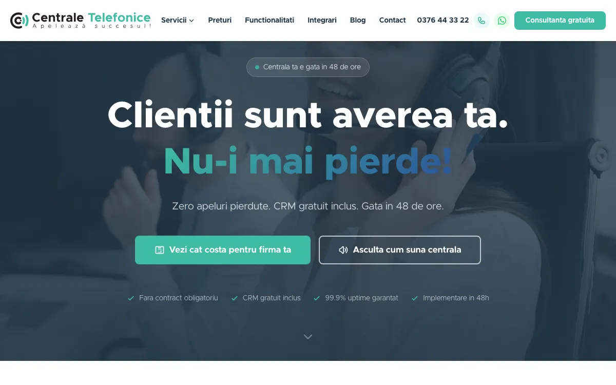 Captura din site-ul Centrale Telefonice VoIP, realizat de Sytek