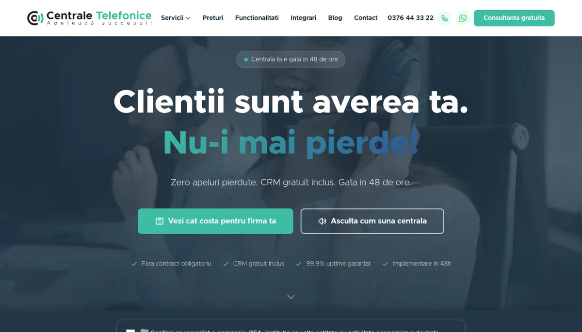 Captura din site-ul Centrale Telefonice VoIP, realizat de Sytek
