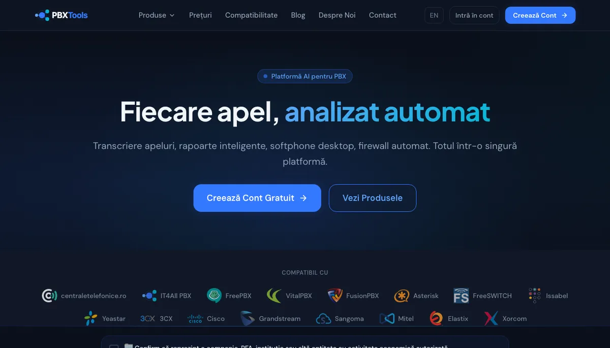Captura din site-ul PBXTools, realizat de Sytek
