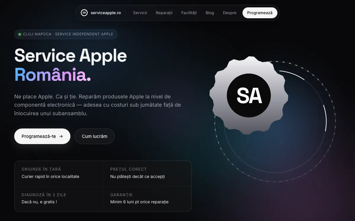 Captura din site-ul Service Apple Romania, realizat de Sytek
