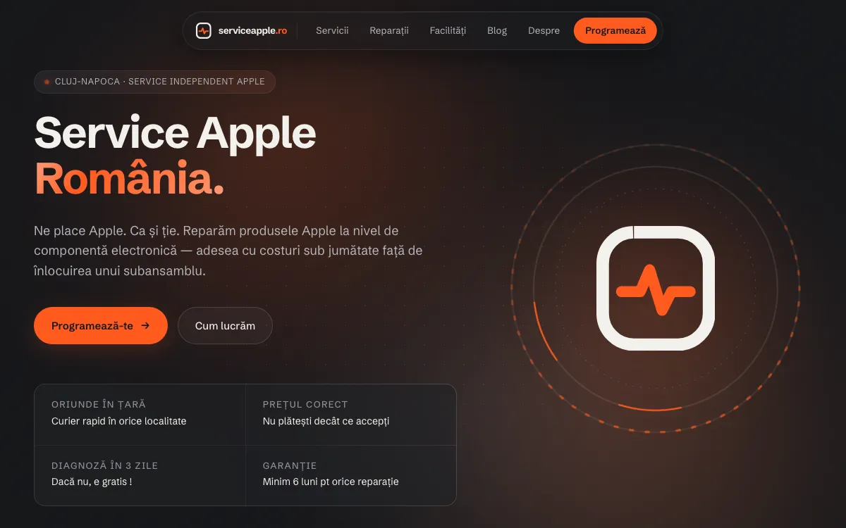 Captura din site-ul Service Apple Romania, realizat de Sytek